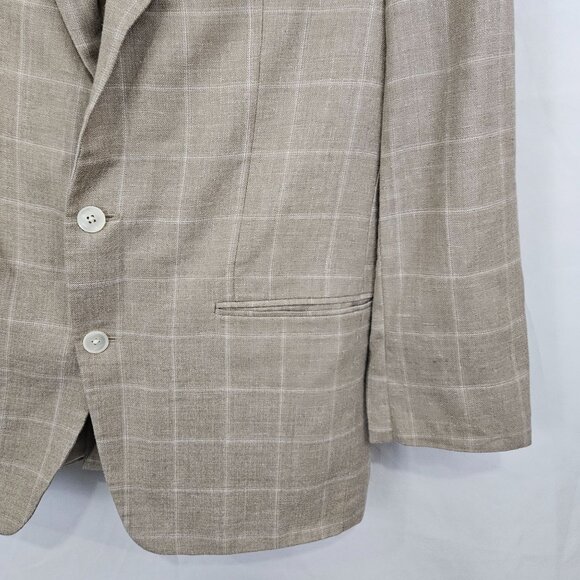 Lauren Ralph Lauren Mens 42R Beige Plaid Blazer Jaket 65% Wool 20% Silk 15% Line - Picture 9 of 14